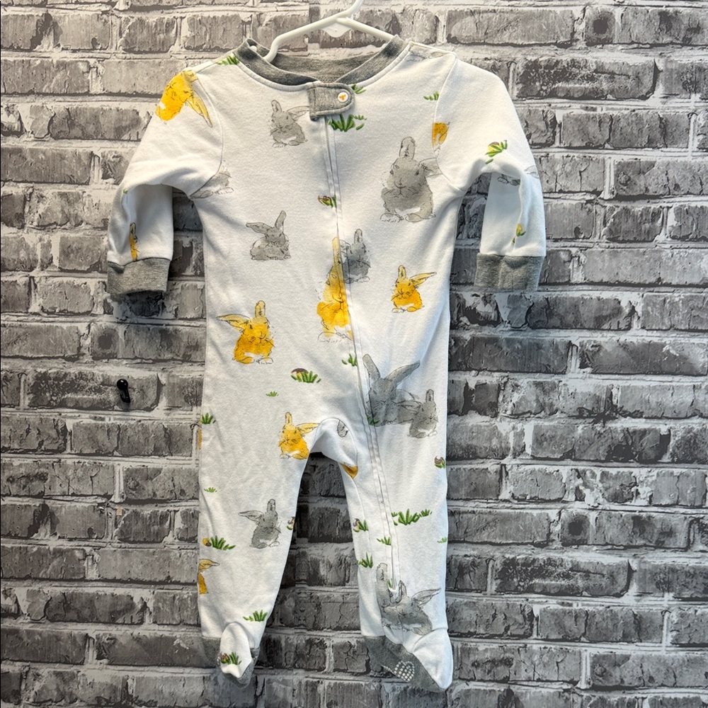 Burt's Bees Gray and Yellow Bunny Print Kids One Piece